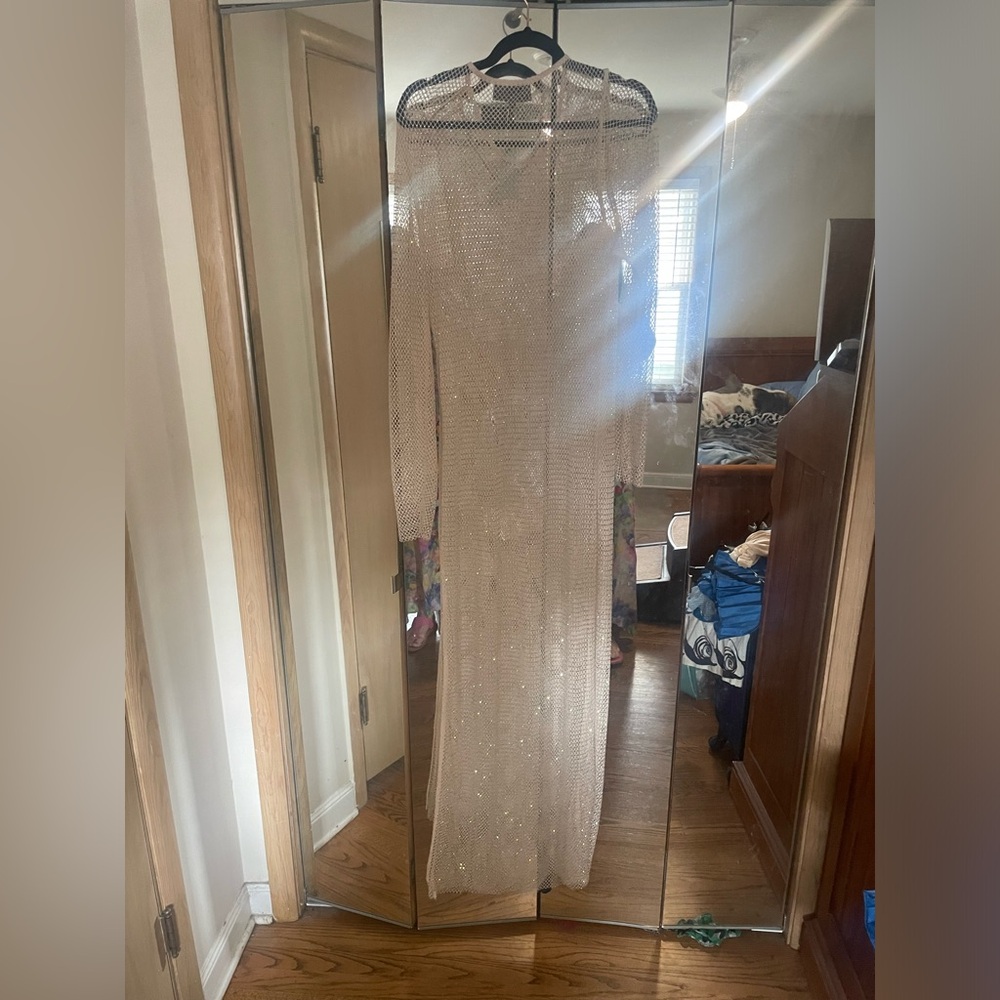 ✨ Sunday In Brooklyn anthropologie mesh rhinestone maxi dress slip NWT 1X Nude - Picture 7 of 17